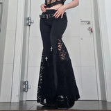High-Waisted Lace Stitching Buttocks Micro-Trunks Dark Style Sexual Engraving Empty Spicy Girls Casual