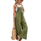 Solid Color Casual Suspender Trousers