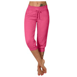 Women's Seven-Cent Pants, Leisure, Slim, High-Waisted Rope Pocket, Sports Pants, Fitness Training, Running Casual
