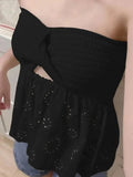 Knot Front Knit Embroidered Tube Top- Outfit