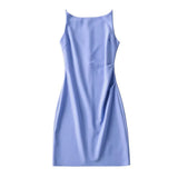 New Spring Style One-Word Pleated Solid-Color Dress Sexy Sling Hip