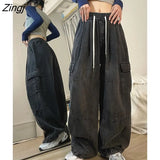 Full-length Jeans Women Loose S-3XL Wide Leg Streetwear Simple Distressed Boyfriend Unisex BF Ulzzang Vintage Korean