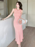 Zingj Shot South Korean Chic Summer High-Level Round-Collar Stripes Hit Color Splicing Bag Buttocks Slim Knitted