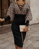 Independent Station Fashionable Fashion Printed Long-Sleeved Dress Women's