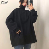 Women Turtleneck Solid Harajuku Streetwear Casual Pullovers Simple Stylish BF Long Sleeve Autumn Clothes Basic