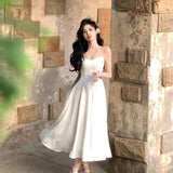Satin Elegant Party Dresses for Women 2023 Summer Sexy V-Neck Birthday Vacation Clothes Diamond Chain Strap Midi