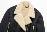 Black Pu Leather Fur One-sided Reversible Jacket- Outfit