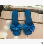 Zingj Summer New Large Size Women's Shoes Bow Square Head Low With One Word Slippers Female Slippers Female- Outfit