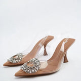 ZAR 2022 Summer Leopard Pumps for Women Fashion Ponited Toe Rhinestone Interchangeable Strap Party Heels Feminine Vintage