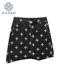 Mini Skirts Womens 2022 Summer Korean Harajuku Print Irregular High Waist Slim A-line Short Jupe Female Basic
