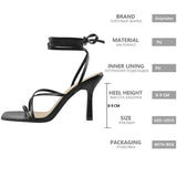 Onlymaker Women's Square Toe Black Beige Strap Stiletto Fashion Big Size