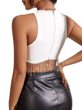 New Hot Girls Sexy Solid Color Water Drill Tassel Vest Sleeveless Neck