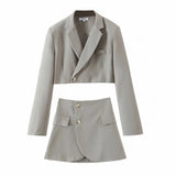 New Blogger Lapel Slimming Short Suit Jacket + High Waist Short Skirt