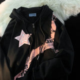 Star Letter Print Patchwork Oversized Hoodie-Outfit