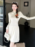 Zingj Knitted A-Shaped Skirt 2024 Autumn And Winter Half-High Collar Style Lean Sweater Dress Short