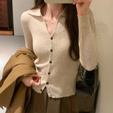 Color Polo Neckline Knitted Sweater Women's New Autumn Sweater Slim And Slim Long-Sleeved