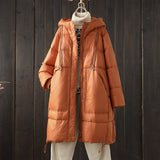 New Chinese Down Jacket Female Long Style 2024 Winter New Hat Retro Art Over The Knee Loose Thick Plus Size Coat-Outfit