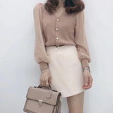 Chiffon Blouse Korean Fashion Office Clothes Knitted Tops Women Spring Autumn 2023 Women Fashion Long Sleeve Shirt Sheer
