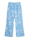 Women Fashion Strapless Printed Bustier And High Waist Straight Pants Female Two Pieces Sets