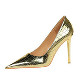 Zingj Sexy Show Thin Shallow Mouth Pointed Ultra High Heel Metal Stone Grain Retro Women's Singles Shoes High