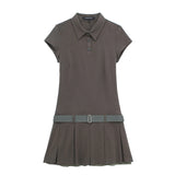 New POLO Collar With Belt Short-Sleeved Mini Dress
