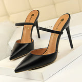 Zingj Retro Simple Baotou Slippers With High With Shallow Pointed Out A Word With Female