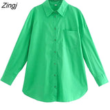 Women Fashion Candy Colors Pockets Patch Loose Poplin Blouses Ladies Long Sleeve Business Shirts Blusas Chic Tops