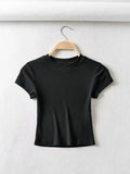 Sexy Women O-neck Short-sleeve T-shirt Slim Elastic Skinny Crop