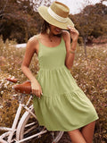 Dress Summer Linen Solid Color Dress Stylish Sleeveless O-neck Tanks Dress for Ladies Sundress Mid-length Holiday