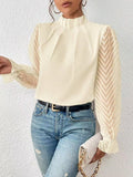 Spring And Autumn New Solid Color Half Height Folding Spliced Wavy Lotus Leaf Side Long Sleeve Yarn