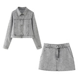 New Artificial Pearl Denim Jacket 5862065 Miniskirt