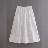 Summer Style Hollowed-Out Embroidered Sleeveless Blouse Loose Waist Embroidered Flute Skirt
