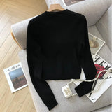 Zingj Fragrant Wind Black Knit Cardigan Female 2023 New Style Lazy Retro Round Neck Sweater