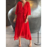 New Women's Solid Color With Long Skirt Bat Sleeve Irregular Dress