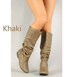Flat-Bottomed Long Boots Women Autumn And Winter New In The New Increase In The Pu Leather Face Round Head Cover Thin Women