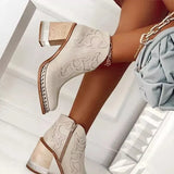 Zingj Size 2024 Embroidered Fashion Boots Women's Riveted Acrylic Crystal High-Heeled