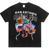 Men's T-Shirt Pure Cotton Street Clothing Animation Leisure Oversized Basketball Printed Short-Sleeved Shirt