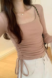 Girls' Solid Color Square Collar Long-Sleeved T-Shirt The New Autumn Style Is Slim, Slim And