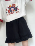Women's Ruffled Wide Leg Pants Summer Sweet Y2k Aesthetic Shorts High Waist White Japanese Shorts Pantalones Cortos De