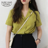 Short Sleeve V Neck Office Lady White Shirt Tops Retro Shirt for Women Simple Solid Summer Blouse Blusas Femininas