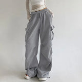 Zingj Spice Girl Asymmetrical Multi-Pocket Pleated Straight Leg Pants Women's Low Waist Draw Rope Loose Overalls Casual