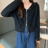 Solid Color Polo Collar Zipper Sweater New Korean Version Loose Women's Hooded Long-Sleeved Cardigan