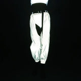 Fashion Sexy Open-Crotch Dazzle Reflective Pants Female Ins Hip Hop Trend Laser Cargo Casual Pants-Outfit