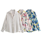 New Silk Satin Printed Loose Casual Shirt