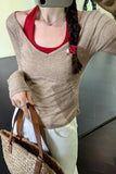 Temperament Pure Desire Design Sense Hanging Neck Vest Micro-Penetration V Tie Bottom T-Shirt Female Spring And Autumn New Two-Piece