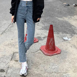 Spring Summer Women New Fashion Design Sense Tight Elastic Flared Jeans High Waist All-match Thin Ankle-length
