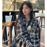 Plaid Shirt Lazy Style Retro Loose Shirt Cardigan Female Women's Shirt Coat Long Sleeve Autumn Spring Clothes South