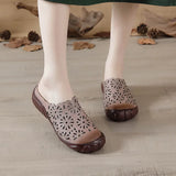 Zingj Summer New Cowhide Flat-Soled Women's Shoes Leisure Leather Hollowed-Out Breathable Slippers Hole