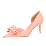 Zingj Korean Version Pedicure Slim And Sweet Women's Shoes Thin Heel High Heel Shallow Tip Side Hollow Bow Single