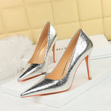 Zingj Retro Banquet Heels With Shallow Pointed Metallic Ultra High Single Shoes Women's